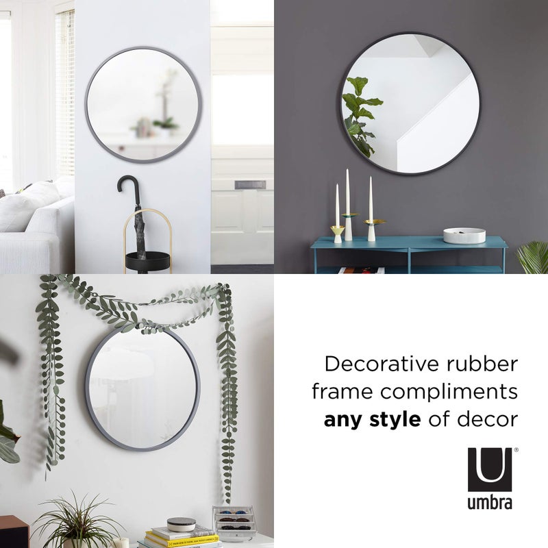 Umbra Hub Round Wall Mirror with Rubber Frame, Modern Style for Bathroom, Entryway, Living Room and More, 18-Inch, Black - Image 4